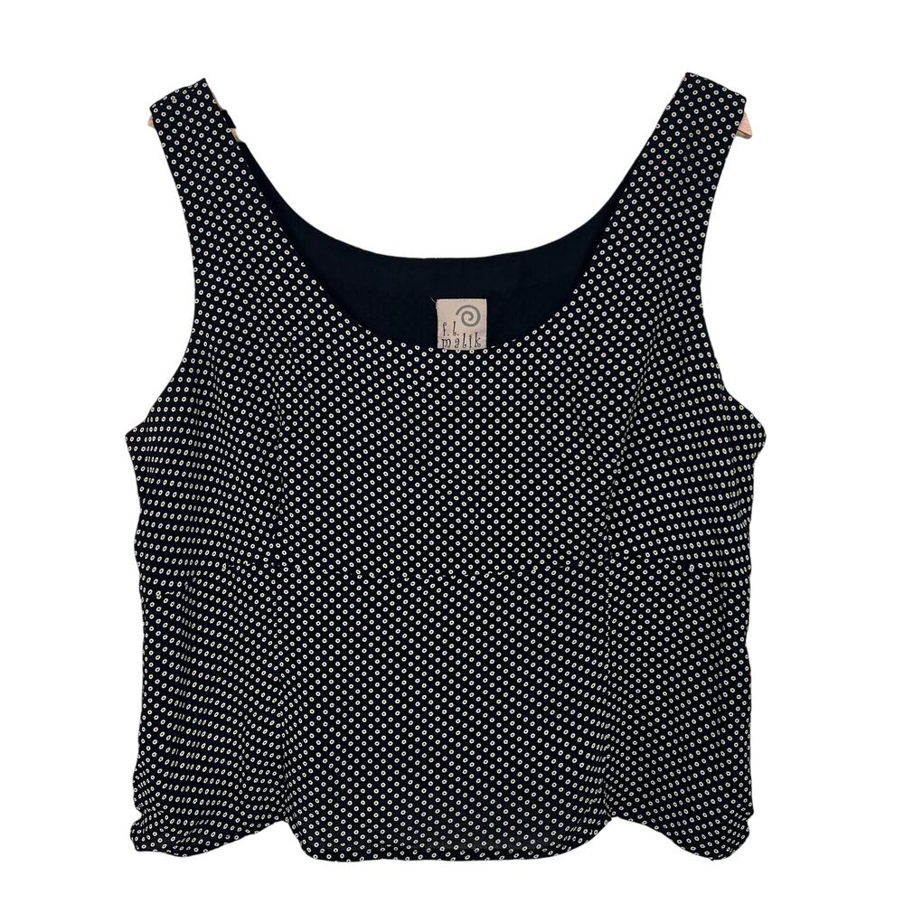 FL Malik Women's XL Polka Dot Sleeveless Scoop Neck Side‎ Zip Top 90s Y2K Vtg